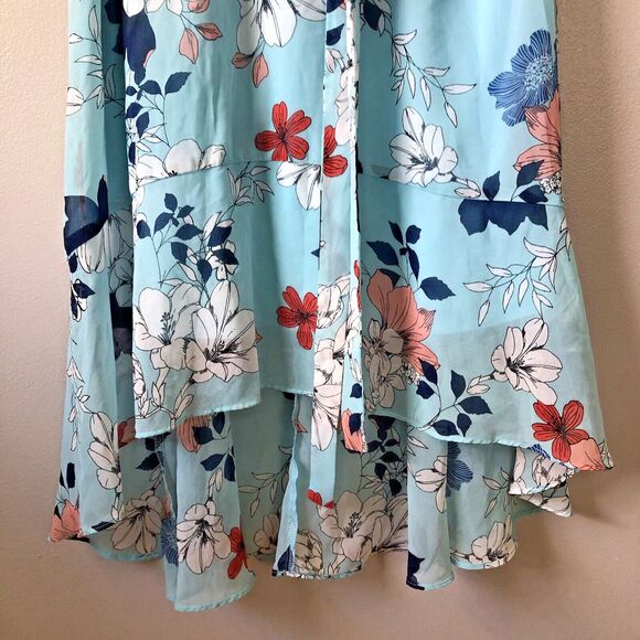 Lane Bryant Faux Wrap Dress 16 Floral Midi Sheer Ruffle Belted Feminine Girly - Picture 3 of 13